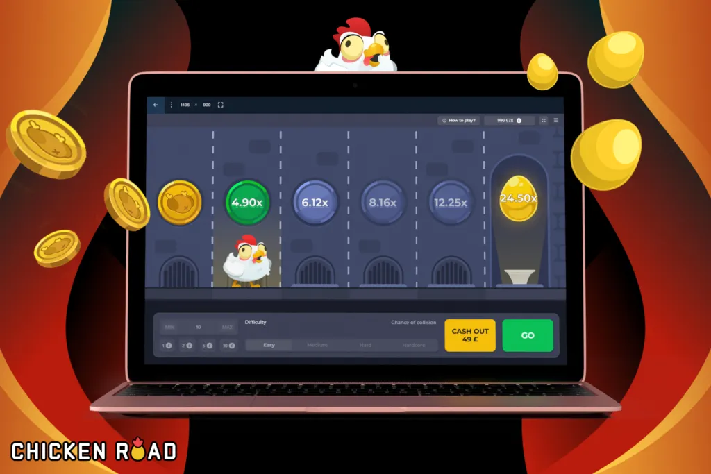 Chicken crossing with funny animations in popular casino road game