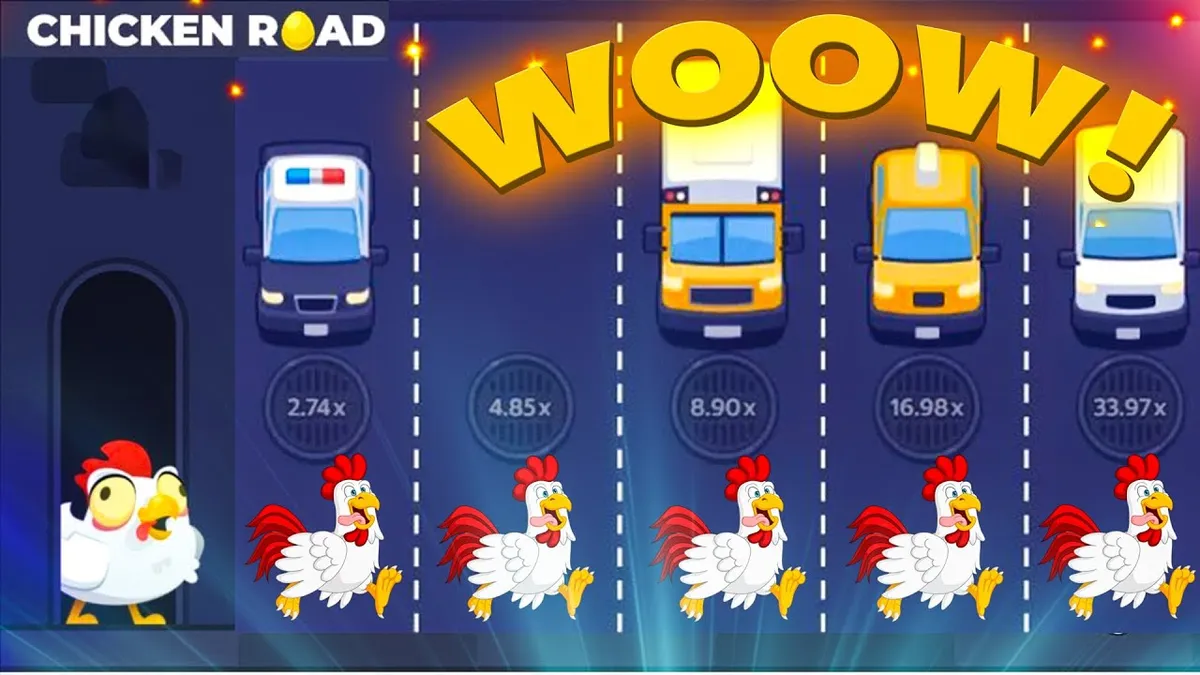 Player successfully navigating chicken crossing hazards for big wins